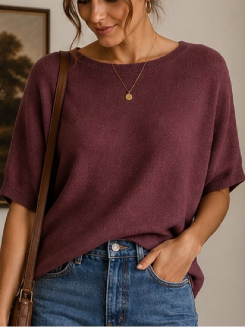 NWT Quince Cotton Cashmere Dolman Sweater Crushed Berry Purple L